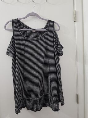 Torrid Black & White Striped Cold-Shoulder Top